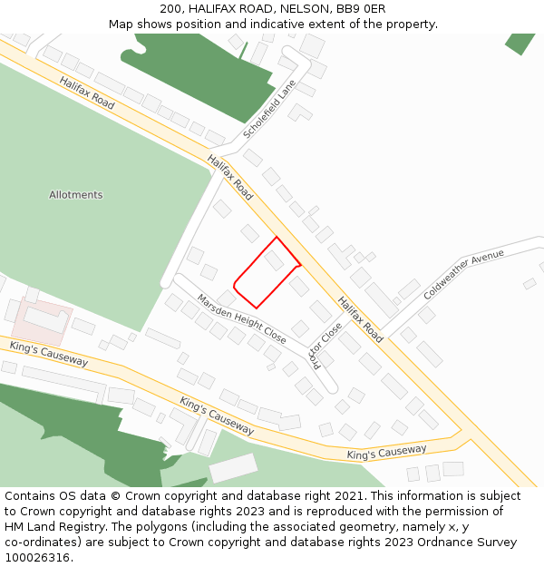 200, HALIFAX ROAD, NELSON, BB9 0ER: Location map and indicative extent of plot
