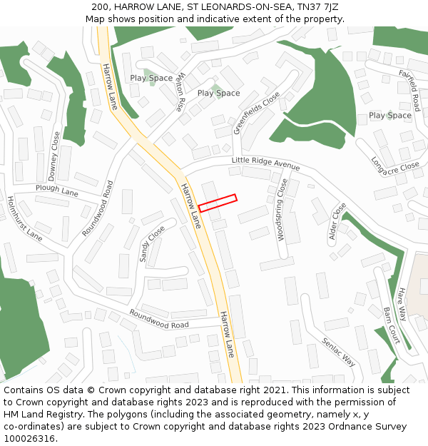 200, HARROW LANE, ST LEONARDS-ON-SEA, TN37 7JZ: Location map and indicative extent of plot