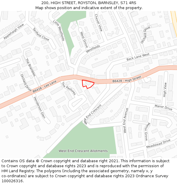 200, HIGH STREET, ROYSTON, BARNSLEY, S71 4RS: Location map and indicative extent of plot