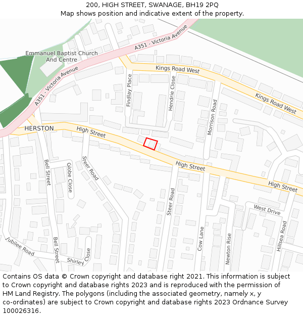 200, HIGH STREET, SWANAGE, BH19 2PQ: Location map and indicative extent of plot