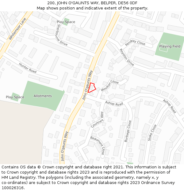 200, JOHN O'GAUNTS WAY, BELPER, DE56 0DF: Location map and indicative extent of plot