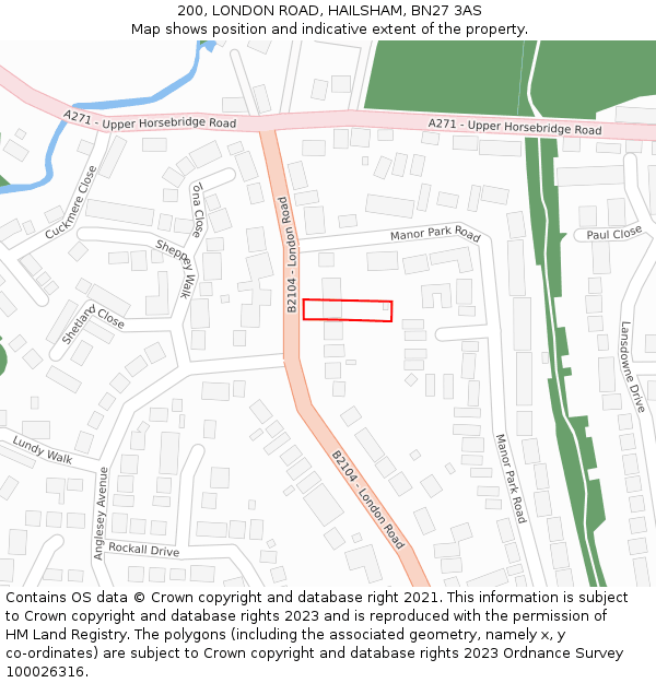 200, LONDON ROAD, HAILSHAM, BN27 3AS: Location map and indicative extent of plot