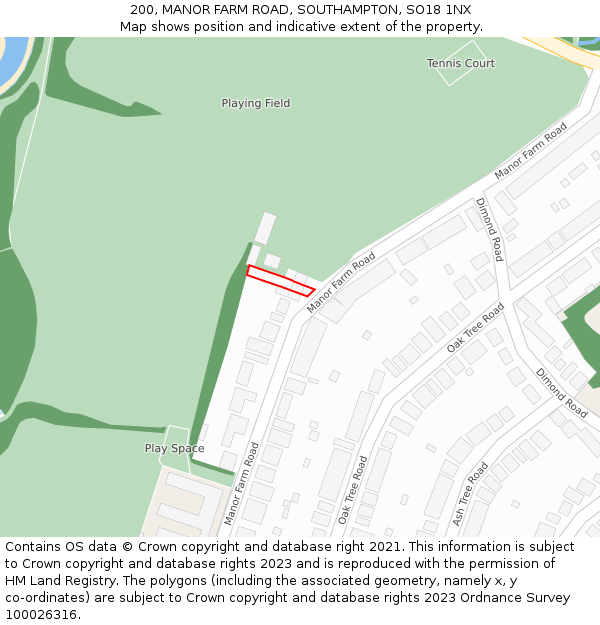 200, MANOR FARM ROAD, SOUTHAMPTON, SO18 1NX: Location map and indicative extent of plot