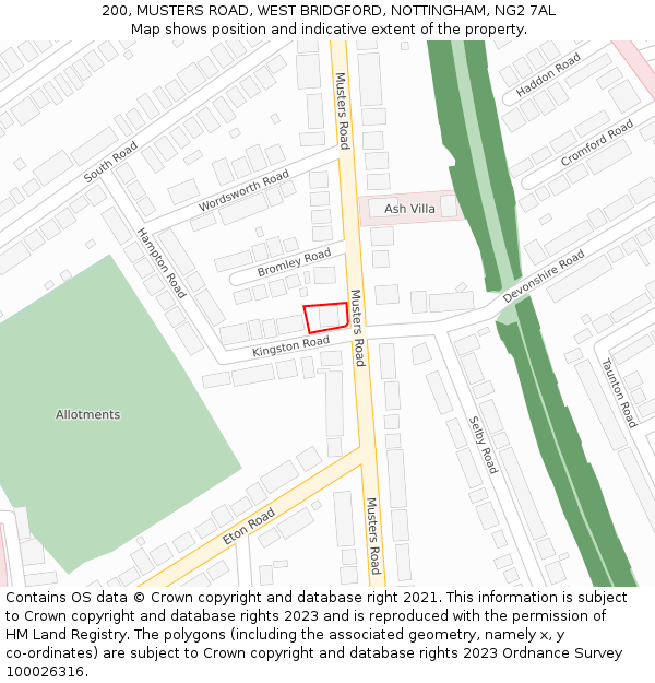 200, MUSTERS ROAD, WEST BRIDGFORD, NOTTINGHAM, NG2 7AL: Location map and indicative extent of plot