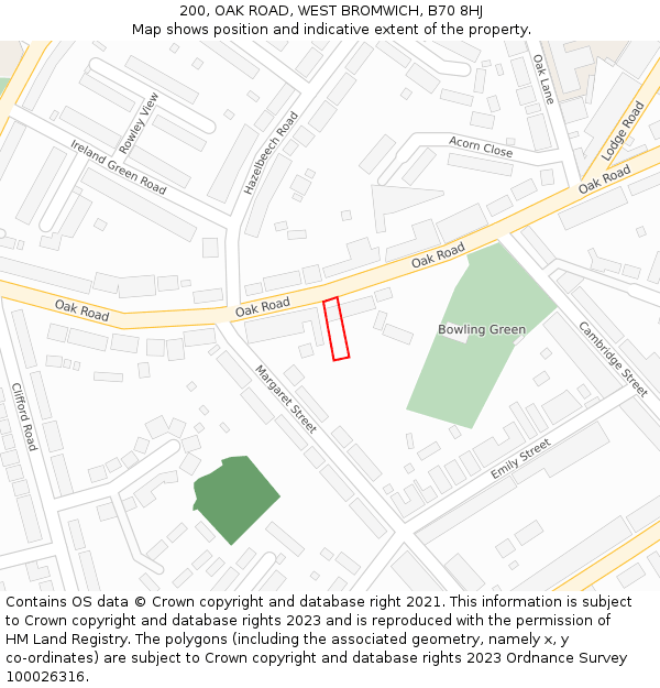 200, OAK ROAD, WEST BROMWICH, B70 8HJ: Location map and indicative extent of plot