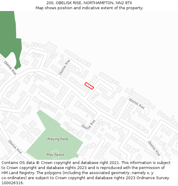 200, OBELISK RISE, NORTHAMPTON, NN2 8TX: Location map and indicative extent of plot