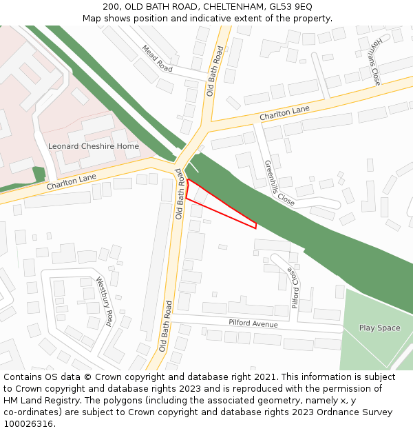 200, OLD BATH ROAD, CHELTENHAM, GL53 9EQ: Location map and indicative extent of plot