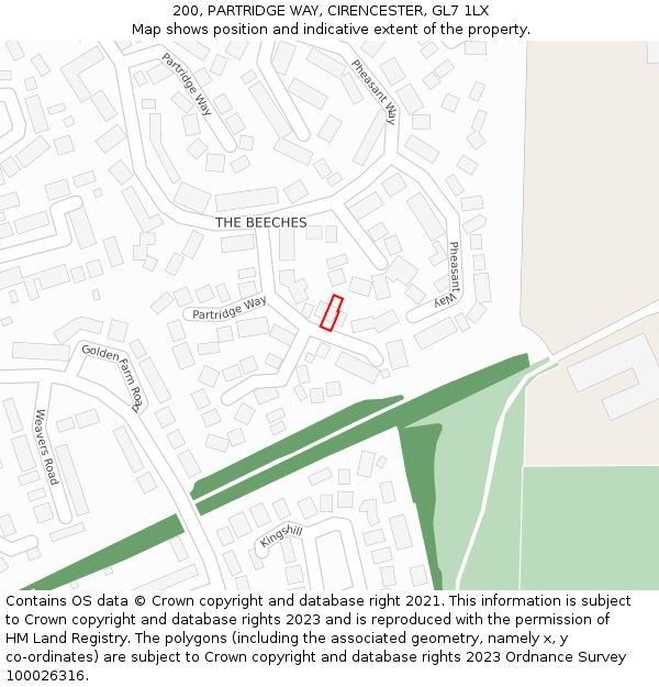 200, PARTRIDGE WAY, CIRENCESTER, GL7 1LX: Location map and indicative extent of plot