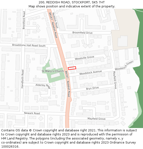 200, REDDISH ROAD, STOCKPORT, SK5 7HT: Location map and indicative extent of plot
