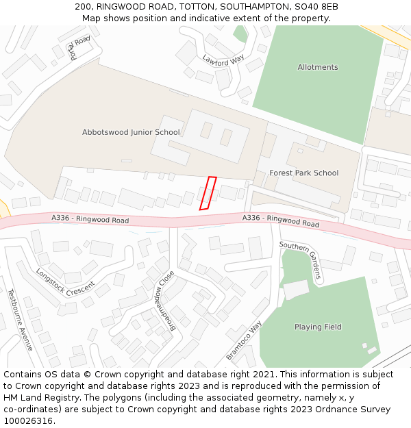 200, RINGWOOD ROAD, TOTTON, SOUTHAMPTON, SO40 8EB: Location map and indicative extent of plot