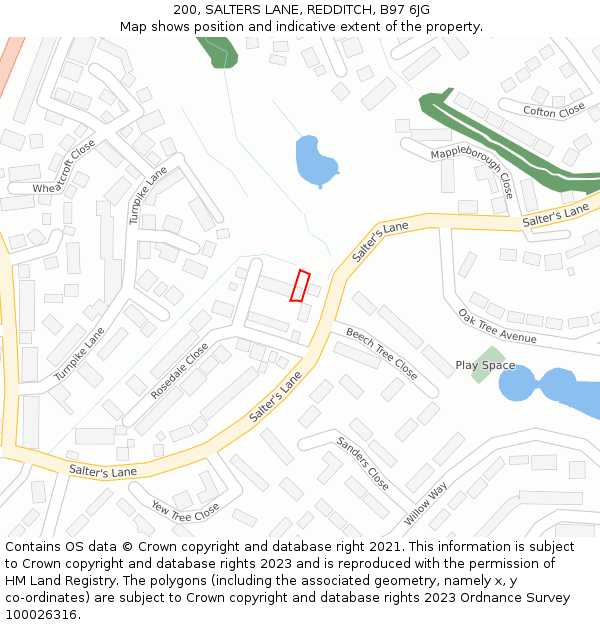 200, SALTERS LANE, REDDITCH, B97 6JG: Location map and indicative extent of plot