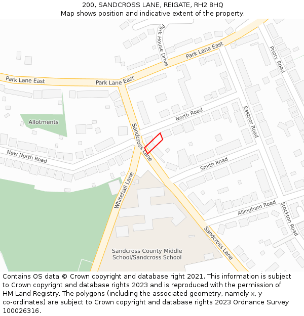 200, SANDCROSS LANE, REIGATE, RH2 8HQ: Location map and indicative extent of plot