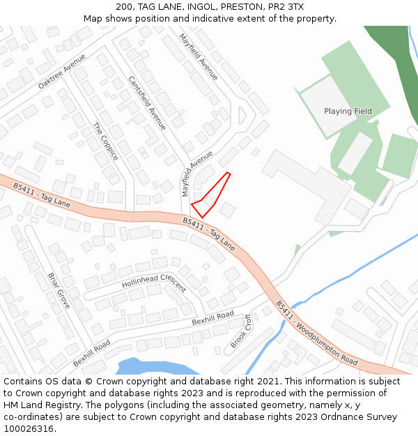 200, TAG LANE, INGOL, PRESTON, PR2 3TX: Location map and indicative extent of plot