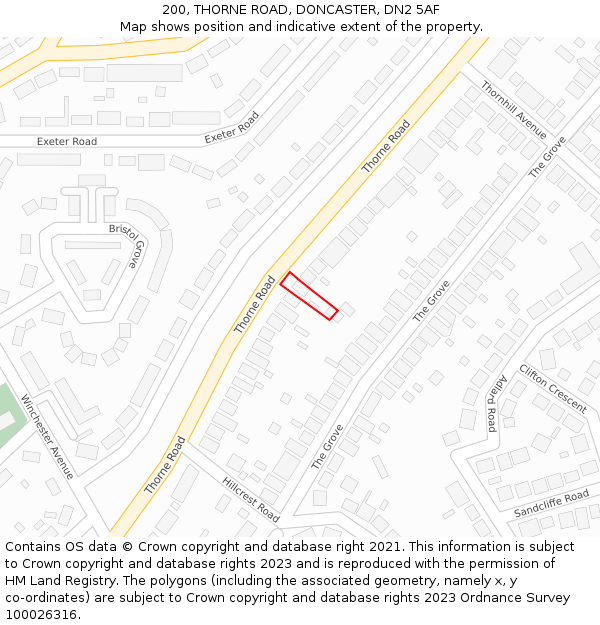 200, THORNE ROAD, DONCASTER, DN2 5AF: Location map and indicative extent of plot