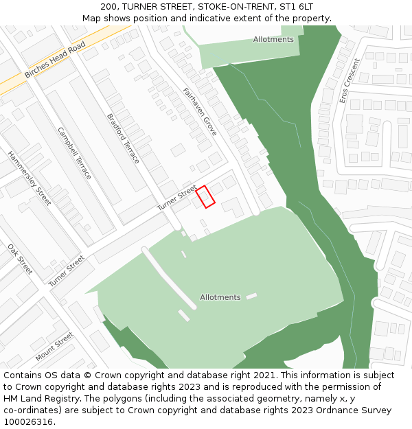 200, TURNER STREET, STOKE-ON-TRENT, ST1 6LT: Location map and indicative extent of plot