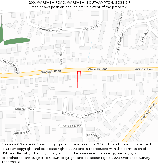 200, WARSASH ROAD, WARSASH, SOUTHAMPTON, SO31 9JF: Location map and indicative extent of plot