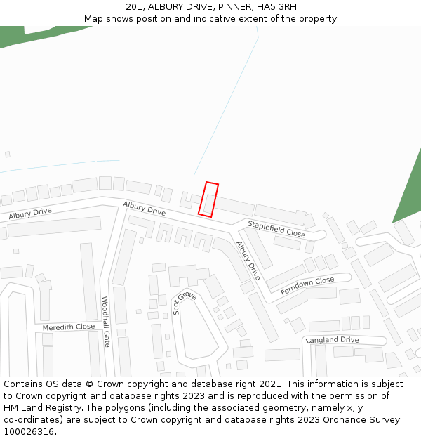 201, ALBURY DRIVE, PINNER, HA5 3RH: Location map and indicative extent of plot