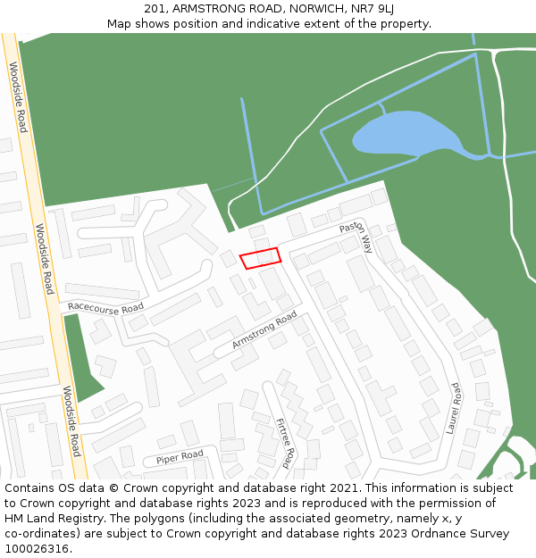 201, ARMSTRONG ROAD, NORWICH, NR7 9LJ: Location map and indicative extent of plot