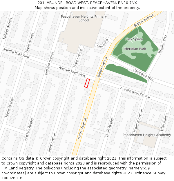 201, ARUNDEL ROAD WEST, PEACEHAVEN, BN10 7NX: Location map and indicative extent of plot