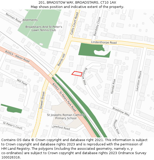 201, BRADSTOW WAY, BROADSTAIRS, CT10 1AX: Location map and indicative extent of plot