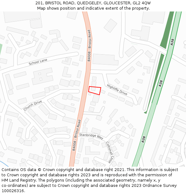 201, BRISTOL ROAD, QUEDGELEY, GLOUCESTER, GL2 4QW: Location map and indicative extent of plot