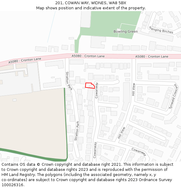201, COWAN WAY, WIDNES, WA8 5BX: Location map and indicative extent of plot