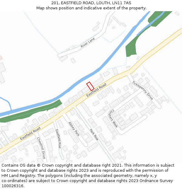 201, EASTFIELD ROAD, LOUTH, LN11 7AS: Location map and indicative extent of plot