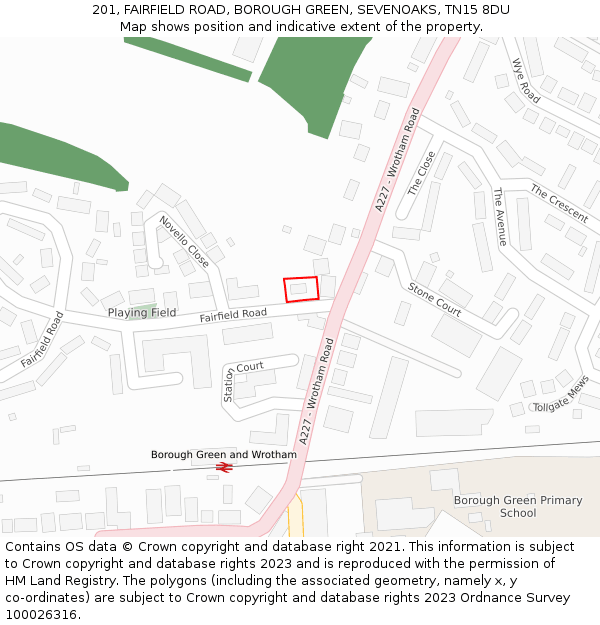 201, FAIRFIELD ROAD, BOROUGH GREEN, SEVENOAKS, TN15 8DU: Location map and indicative extent of plot