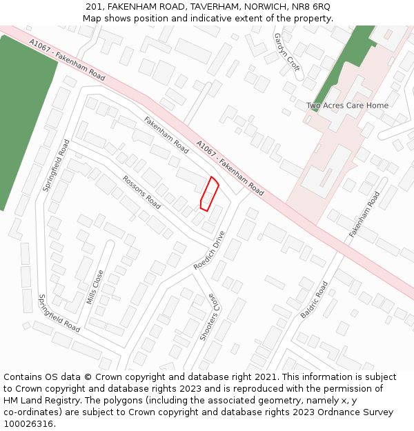 201, FAKENHAM ROAD, TAVERHAM, NORWICH, NR8 6RQ: Location map and indicative extent of plot