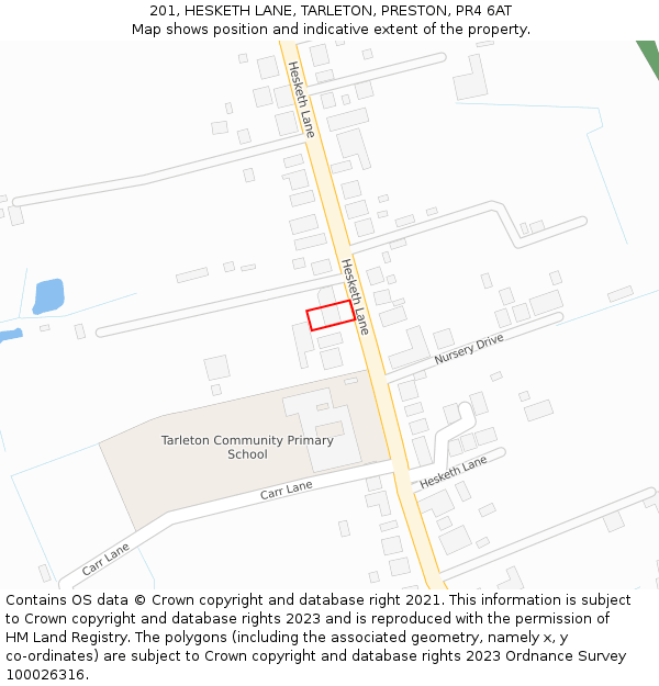 201, HESKETH LANE, TARLETON, PRESTON, PR4 6AT: Location map and indicative extent of plot