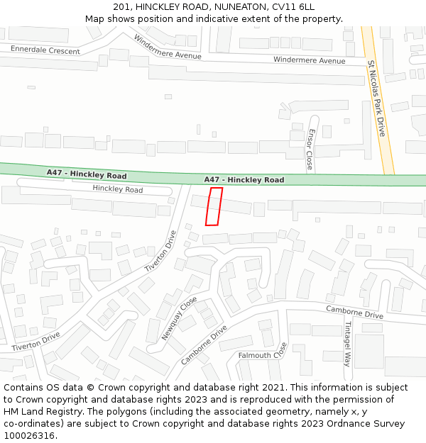 201, HINCKLEY ROAD, NUNEATON, CV11 6LL: Location map and indicative extent of plot
