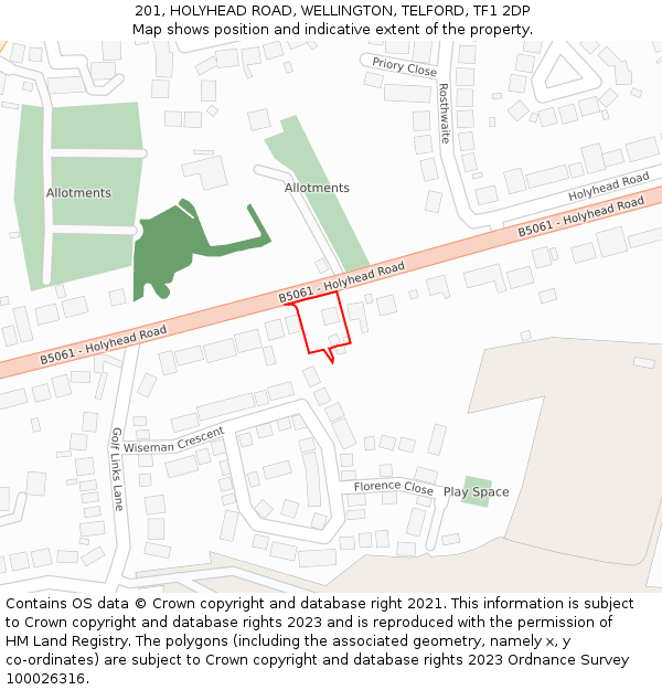 201, HOLYHEAD ROAD, WELLINGTON, TELFORD, TF1 2DP: Location map and indicative extent of plot