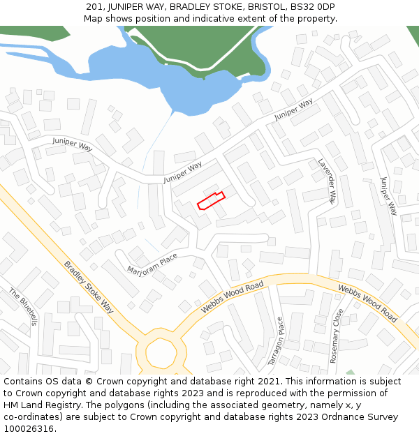 201, JUNIPER WAY, BRADLEY STOKE, BRISTOL, BS32 0DP: Location map and indicative extent of plot