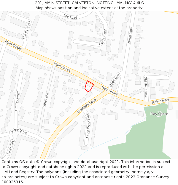 201, MAIN STREET, CALVERTON, NOTTINGHAM, NG14 6LS: Location map and indicative extent of plot