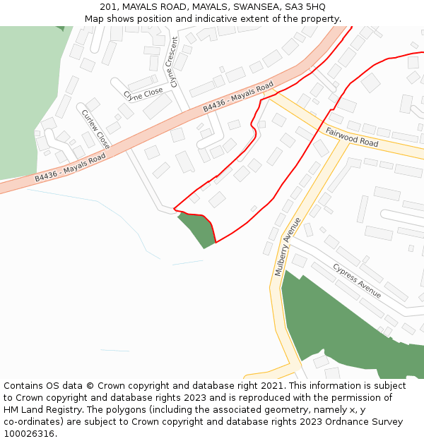 201, MAYALS ROAD, MAYALS, SWANSEA, SA3 5HQ: Location map and indicative extent of plot