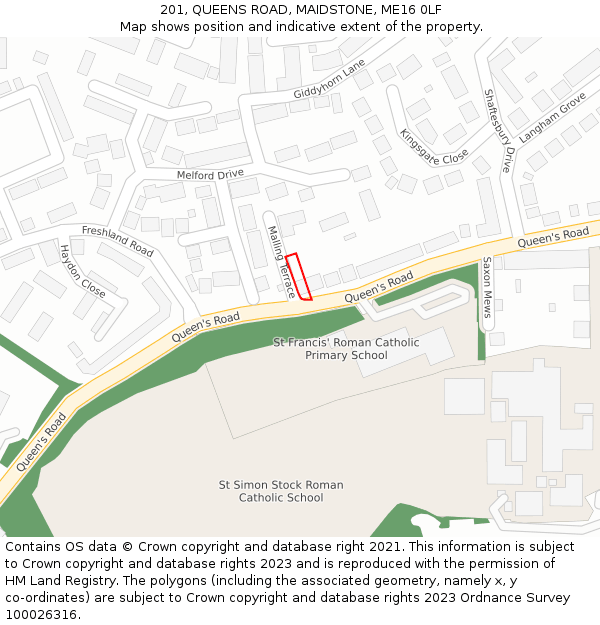 201, QUEENS ROAD, MAIDSTONE, ME16 0LF: Location map and indicative extent of plot