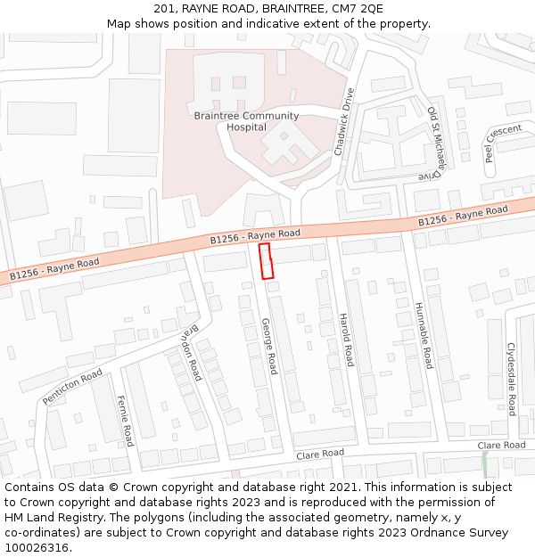 201, RAYNE ROAD, BRAINTREE, CM7 2QE: Location map and indicative extent of plot