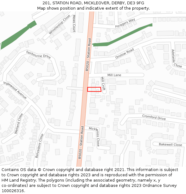 201, STATION ROAD, MICKLEOVER, DERBY, DE3 9FG: Location map and indicative extent of plot