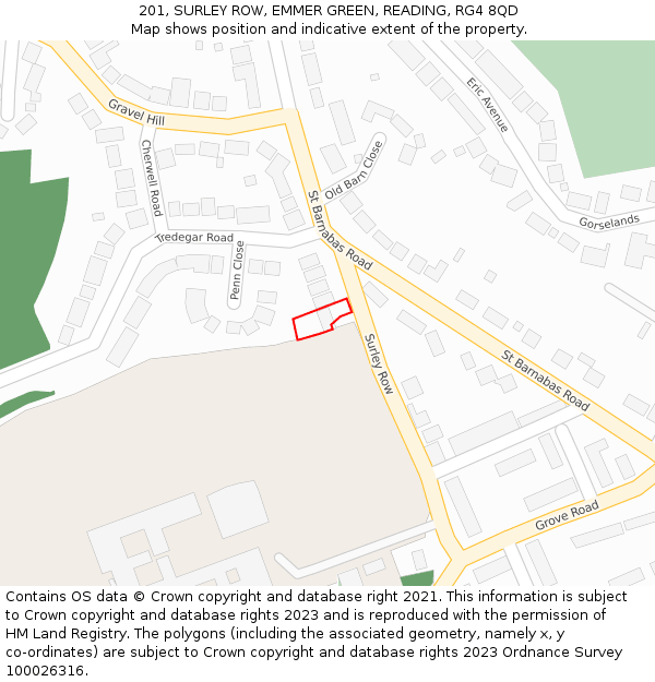 201, SURLEY ROW, EMMER GREEN, READING, RG4 8QD: Location map and indicative extent of plot