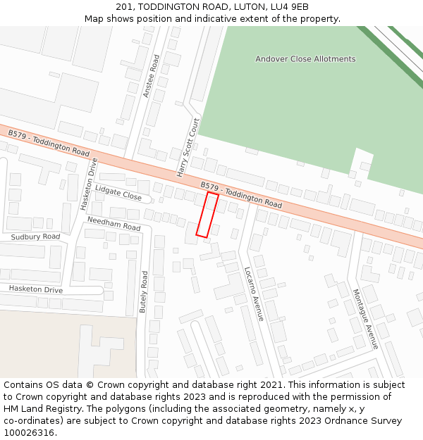 201, TODDINGTON ROAD, LUTON, LU4 9EB: Location map and indicative extent of plot