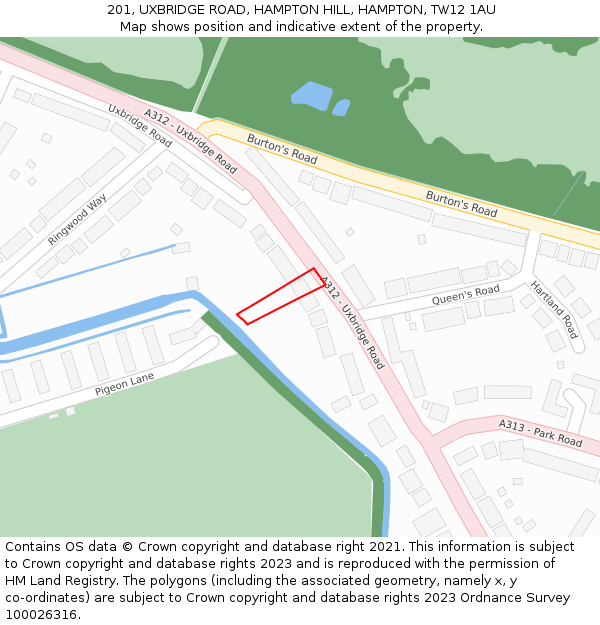 201, UXBRIDGE ROAD, HAMPTON HILL, HAMPTON, TW12 1AU: Location map and indicative extent of plot