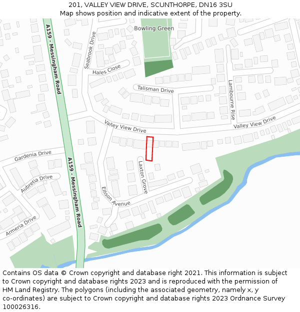 201, VALLEY VIEW DRIVE, SCUNTHORPE, DN16 3SU: Location map and indicative extent of plot