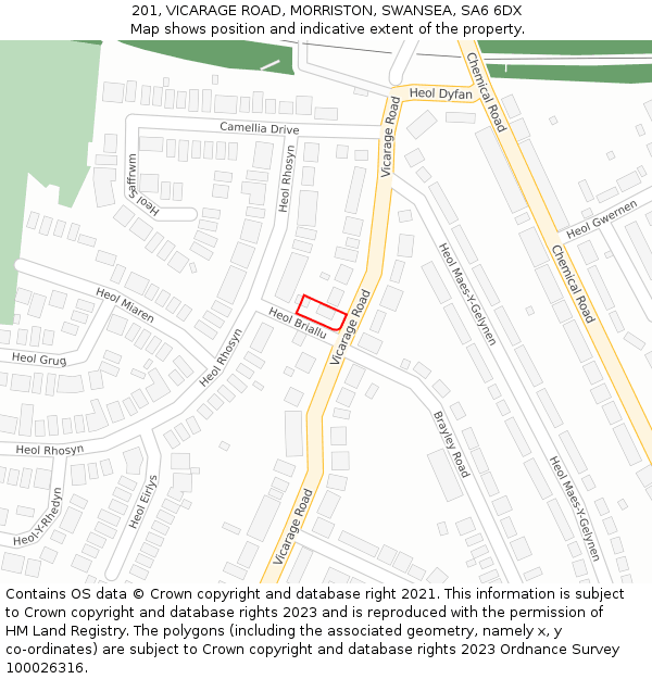 201, VICARAGE ROAD, MORRISTON, SWANSEA, SA6 6DX: Location map and indicative extent of plot