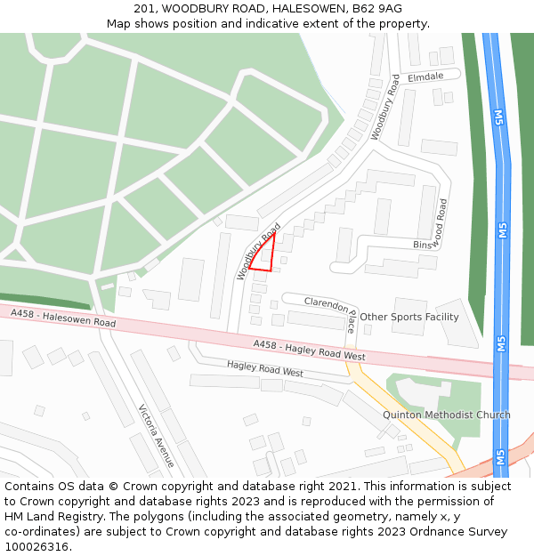 201, WOODBURY ROAD, HALESOWEN, B62 9AG: Location map and indicative extent of plot