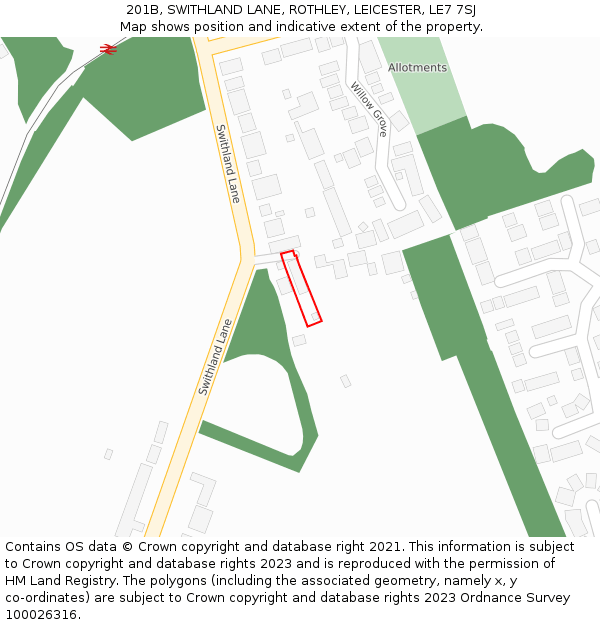 201B, SWITHLAND LANE, ROTHLEY, LEICESTER, LE7 7SJ: Location map and indicative extent of plot