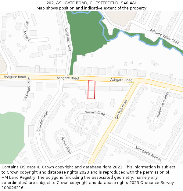 202, ASHGATE ROAD, CHESTERFIELD, S40 4AL: Location map and indicative extent of plot