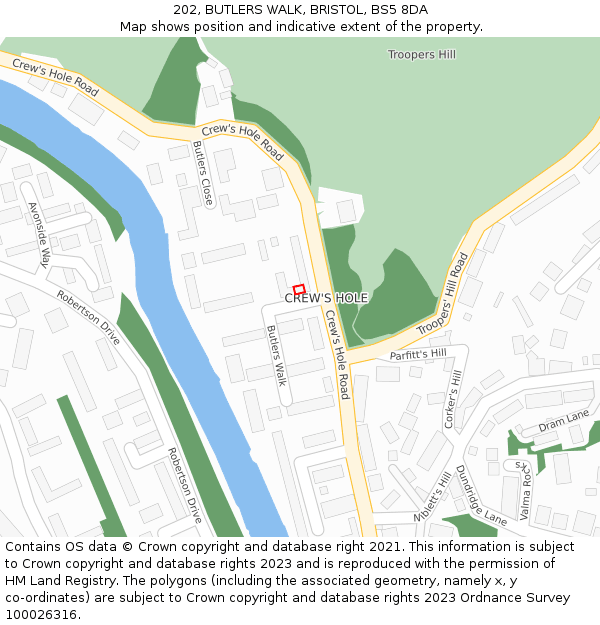 202, BUTLERS WALK, BRISTOL, BS5 8DA: Location map and indicative extent of plot