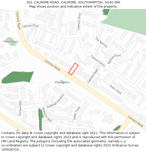 202, CALMORE ROAD, CALMORE, SOUTHAMPTON, SO40 2RA: Location map and indicative extent of plot