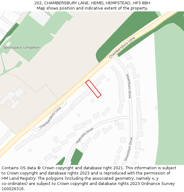 202, CHAMBERSBURY LANE, HEMEL HEMPSTEAD, HP3 8BH: Location map and indicative extent of plot