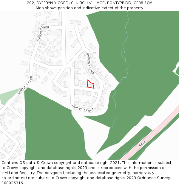 202, DYFFRYN Y COED, CHURCH VILLAGE, PONTYPRIDD, CF38 1QA: Location map and indicative extent of plot